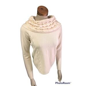 Dana Buchman Cowl Sweater Medium M 100% Merino Wool Cream Ivory Women’s Classic‎